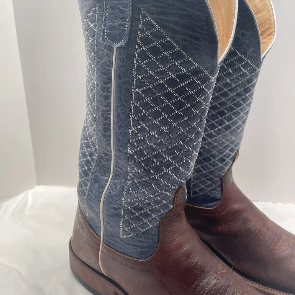 Anderson Bean Men's Cowboy Boots Size 10.5 Square Toe Mike Tyson Bison Blue Lava